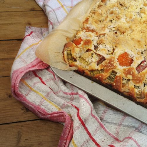 Streuselkuchen mit Rhabarber und Aprikosen vom Blech – La Lisagna